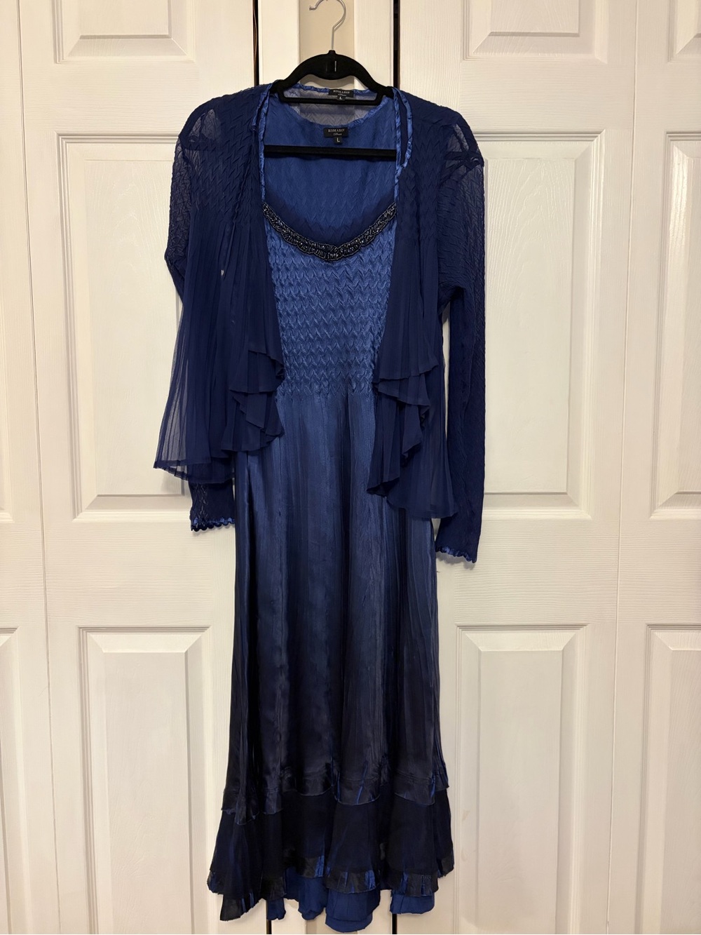 Komarov Navy Blue Maxi Dress with Beaded Scoop Neck